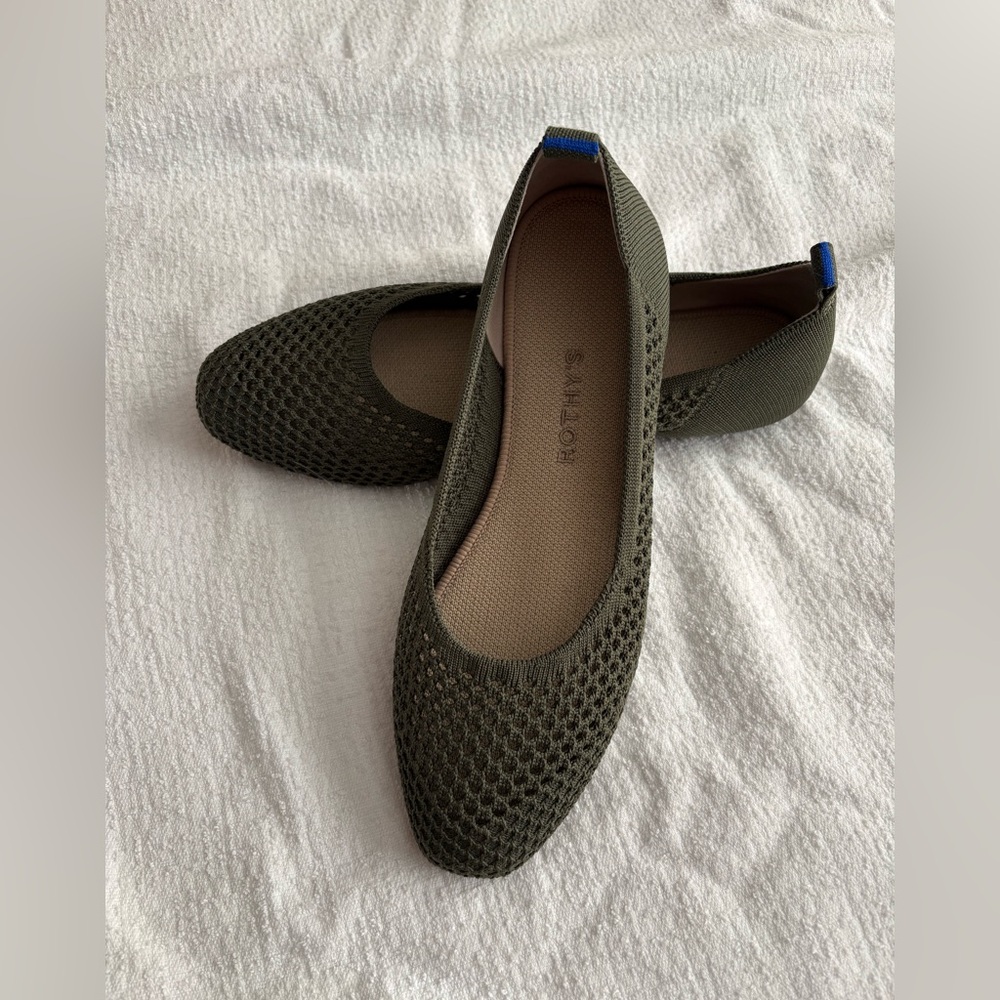 Rothys Olive Green Knit Slip-On Ballet Flats